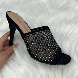 Black Suede Mesh Mules